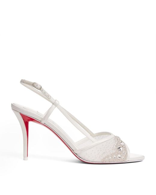 Christian Louboutin White Miss Z Embellished Slingback Sandals 80