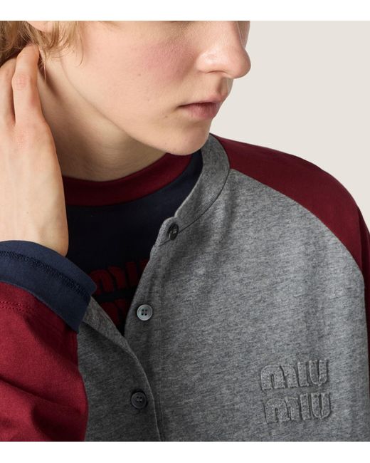 Miu Miu Red Cotton Henley T-Shirt