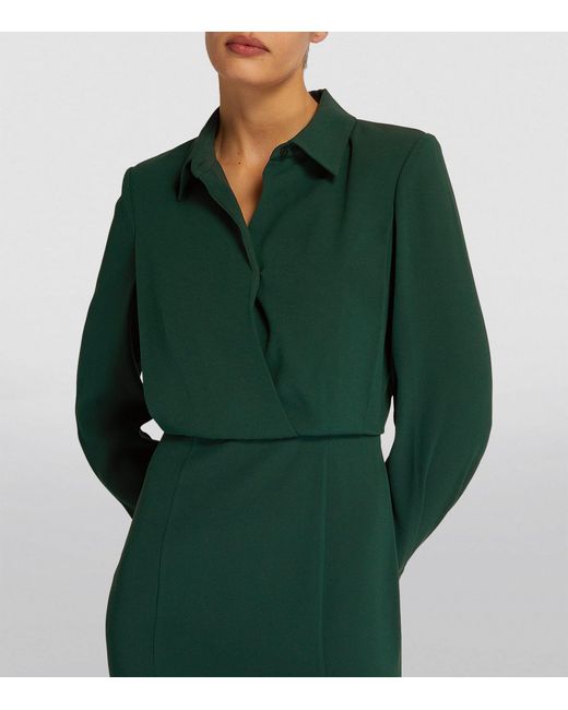 Roland Mouret Green Long-sleeved Slim-fit Satin Maxi Dress