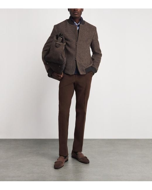 Corneliani Brown Wool Herringbone Bomber Jacket for men
