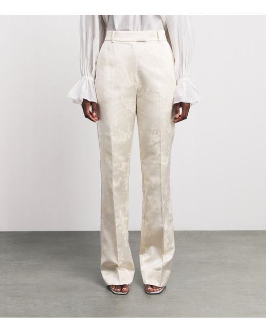 Ganni White Satin Floral Tailored Trousers