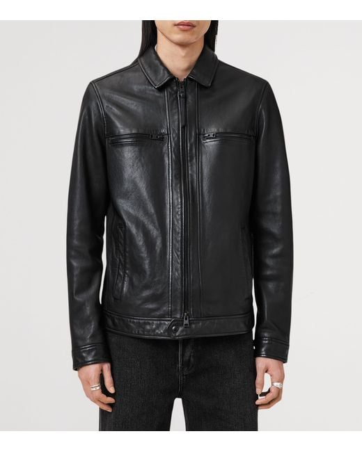 AllSaints Black Leather Luck Jacket for men