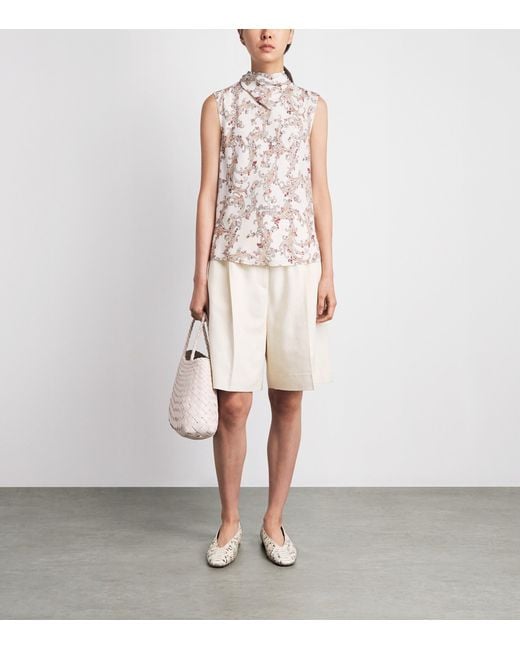 ME+EM White Silk Printed Sleeveless Top