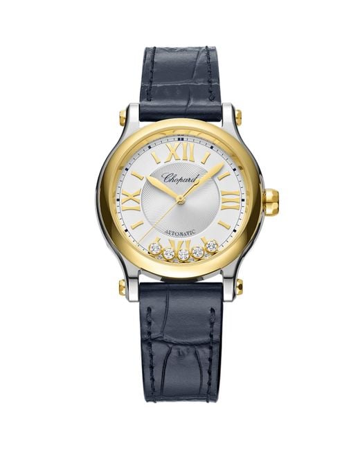 Chopard Metallic Stainless Steel And Diamond Happy Sport Watch