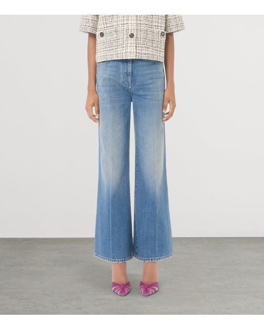 Valentino Blue Vlogo Wide-Leg Mid-Rise Jeans