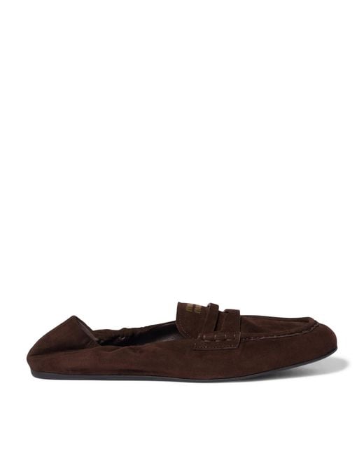 Miu Miu Brown Suede Ruched Loafers