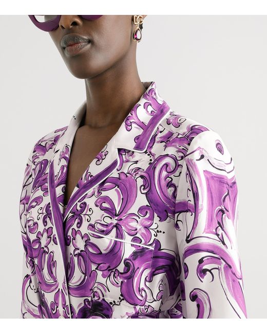 Dolce & Gabbana Purple Silk Majolica Print Maxi Dress