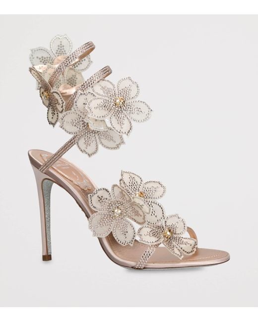 Rene Caovilla White Satin Floral Cleo Sandals 105