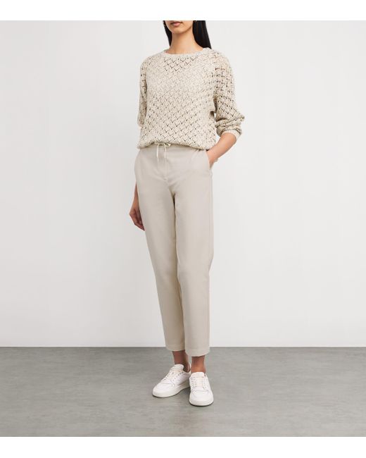 Eleventy Natural Cotton-Blend Drawstring Trousers