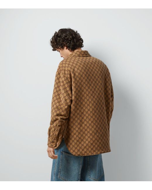 Gucci Brown GG Wool Flannel Padded Overshirt for men