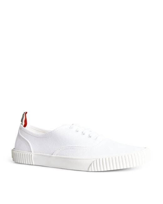 Thom Browne White Canvas Vulcanized Heritage Sneakers for men