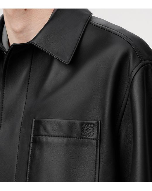 Loewe Black Leather Anagram Overshirt for men