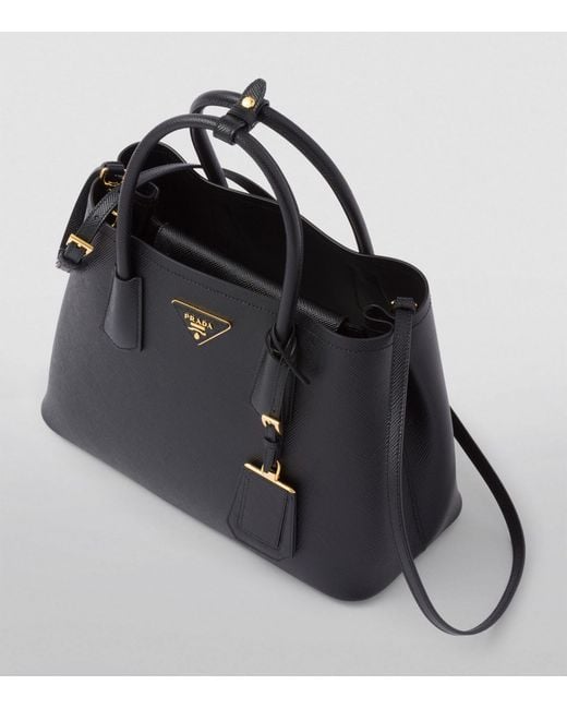 Prada Black Small Leather Saffiano Double Top-handle Bag