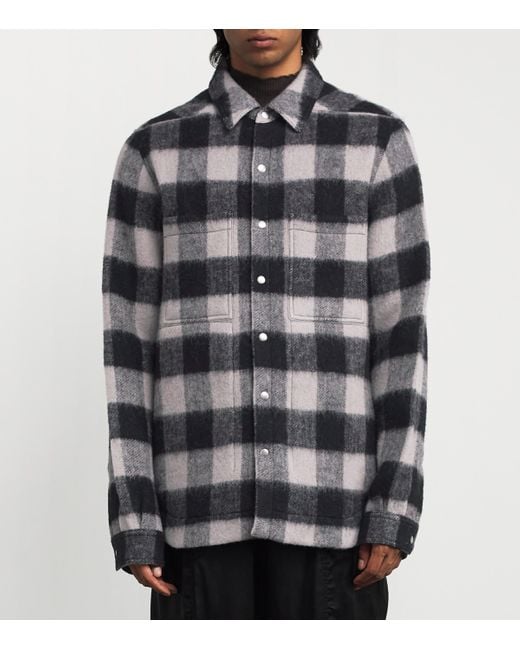 Rick Owens Gray Virgin Wool Check Overshirt for men