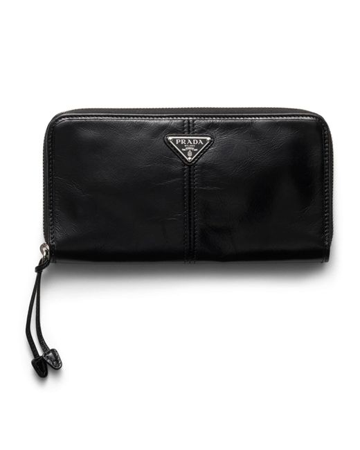 Prada Black Leather Zip-Around Wallet for men