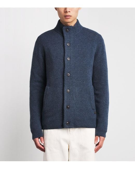 Barbour Blue Wool Patch Zip-Through Cardigan for men