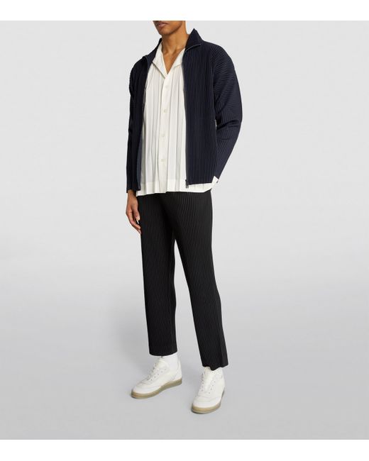 Homme Plissé Issey Miyake Blue Pleated Zip-Up Cardigan for men