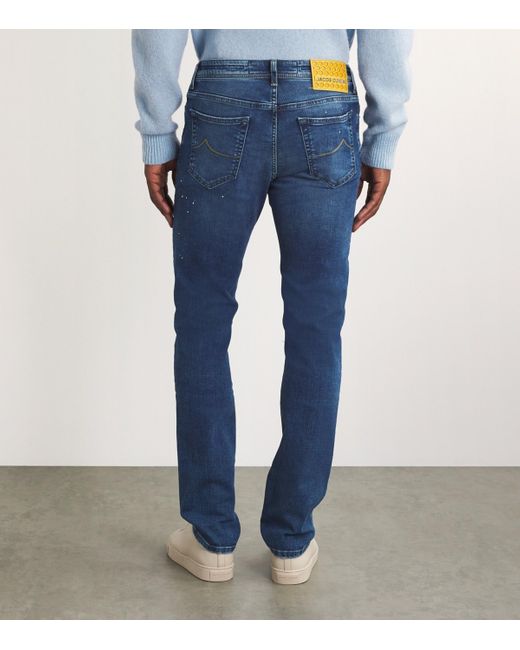 Jacob Cohen Blue Honeycomb-Patch Paint Bard Jeans for men