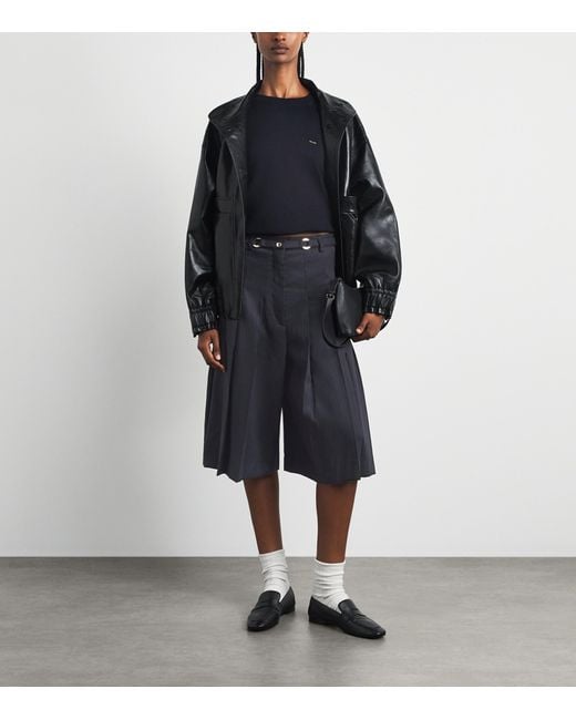 Sandro Blue Wool-Blend Pleated Shorts