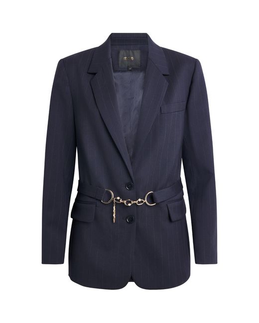 Maje Blue Wool-Blen Chalk Stripe Blazer