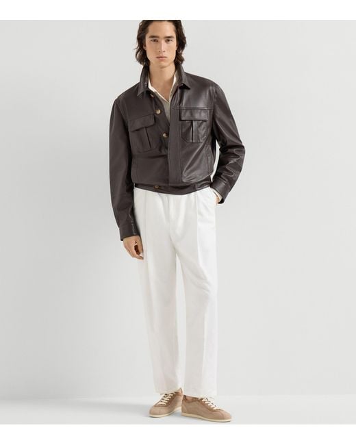 Brunello Cucinelli Gray Nappa Leather Jacket for men