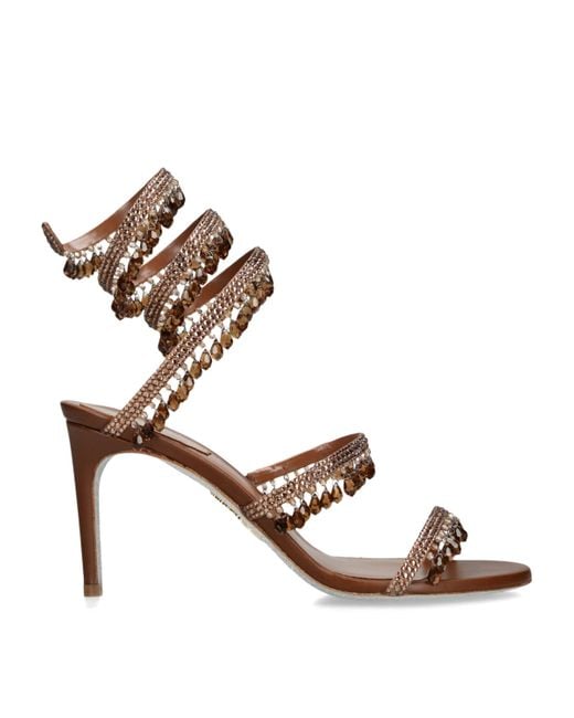 Rene Caovilla Brown Embellished Chandelier Sandals 80
