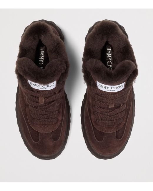 Jimmy Choo Brown Diamond Maxi Retro Suede-Shearling Sneakers