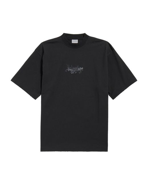 Balenciaga Black Cotton Sketchy Logo T-Shirt for men