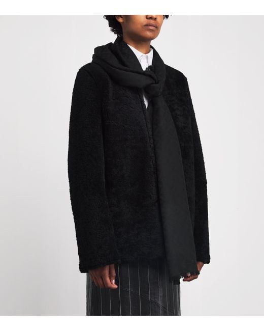 Harrods Black Wool Geometric Jacquard Scarf
