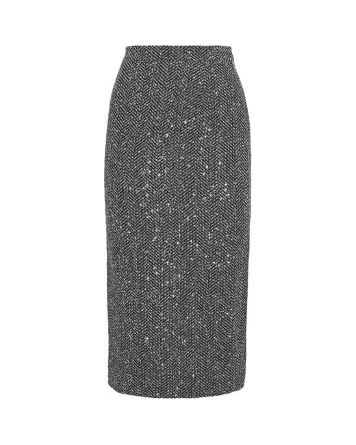 Alessandra Rich Gray Tweed Embellished Midi Pencil Skirt