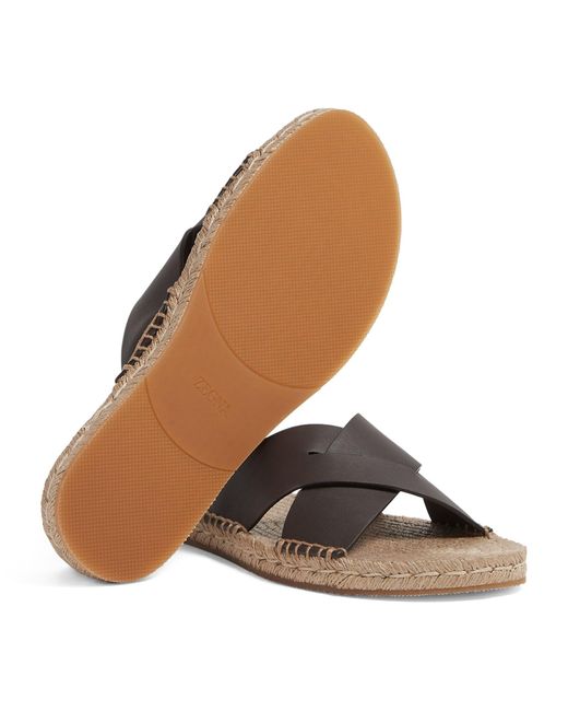 Zegna Brown Leather Espadrille Sandals for men