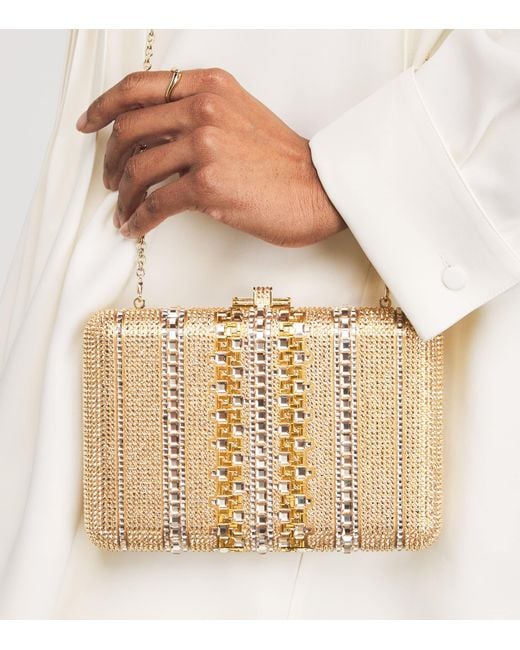 Judith Leiber Natural Crystal Lattice Slim Slide Clutch Bag