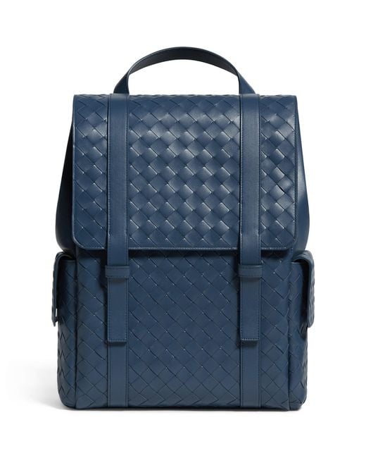 Bottega Veneta Blue Leather Intrecciato Back-To-School Backpack for men