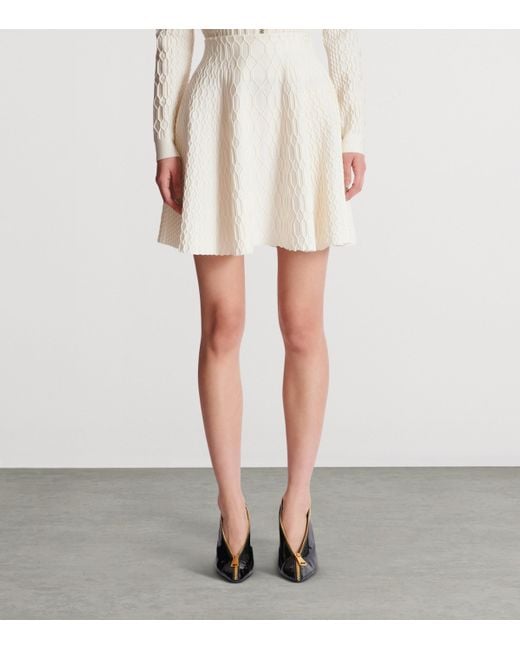 Balmain White Crocodile-Knit Flared Midi Skirt