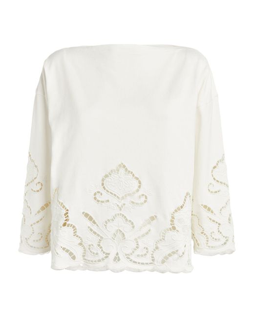 Polo Ralph Lauren White Cropped-sleeve Eyelet Top