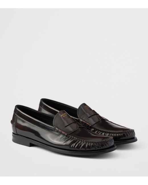 Prada Black Brushed Leather Loafers for men