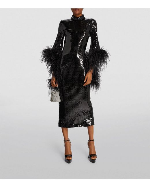 ‎Taller Marmo Black Ostrich-feather Del Rio Disco Dress
