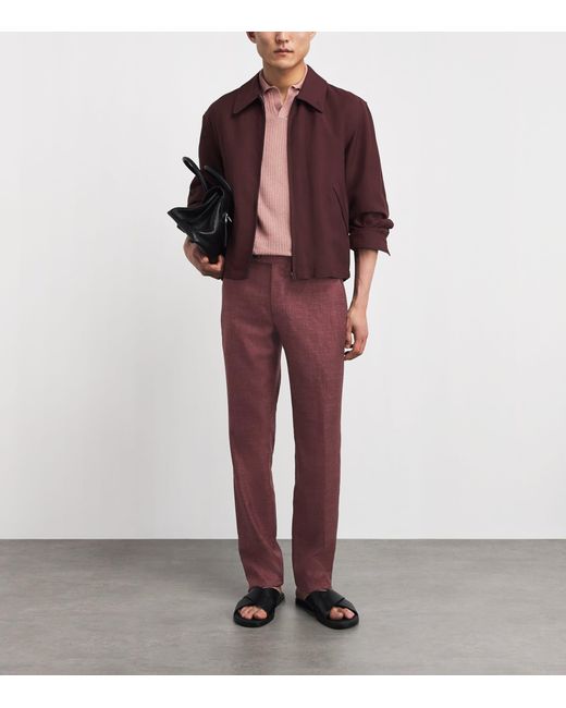 Isaia Purple Wool-Cashmere-Silk-Linen Sanita Trousers for men