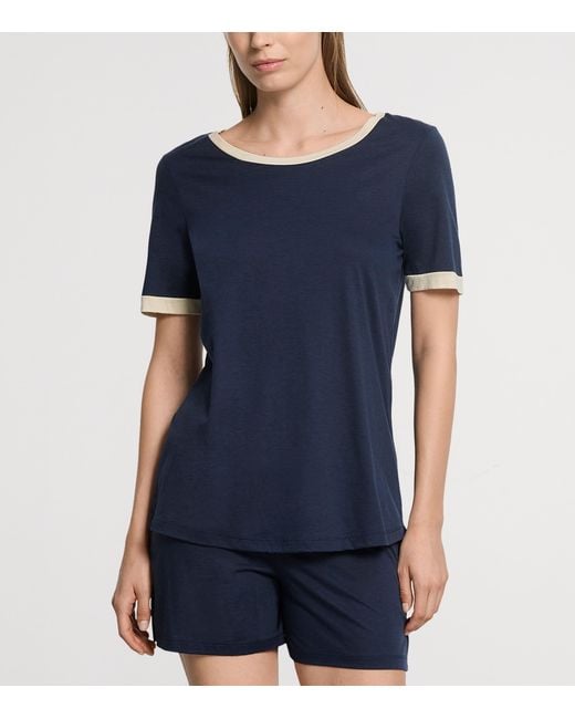 Hanro Blue Cotton-Blend Laura Pyjamas