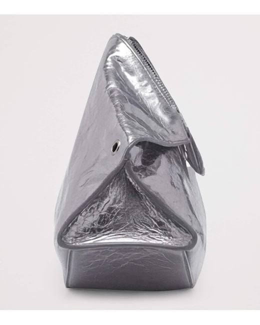 McQueen Gray Cracked Metallic Leather Manta Pouch