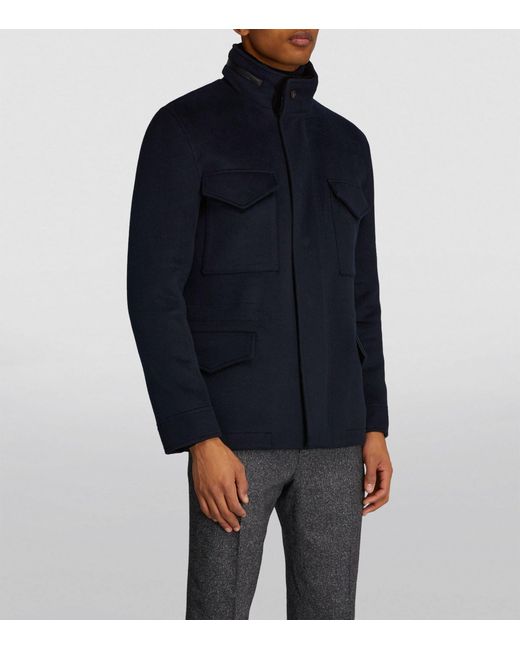 Yves Salomon Blue Wool-cashmere Mink-trim Padded Jacket for men