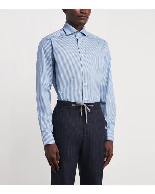 Eton of Sweden Blue Cotton Twill Stripe Slim Shirt for men