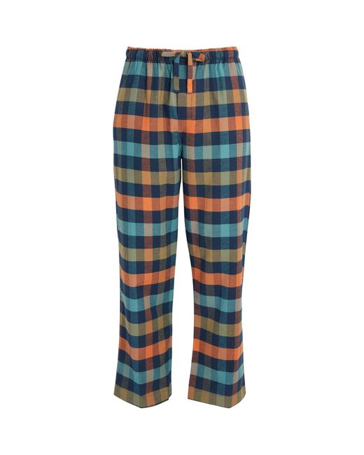 Derek Rose Blue Brushed Check Pyjama Trousers for men