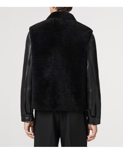 AllSaints Black Shearling-Leather Conyer Jacket for men