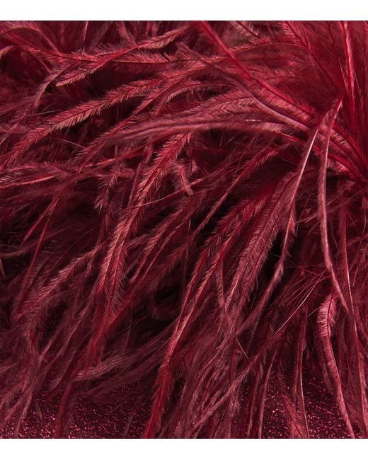 Oseree Red Lumière Feather Midi Dress