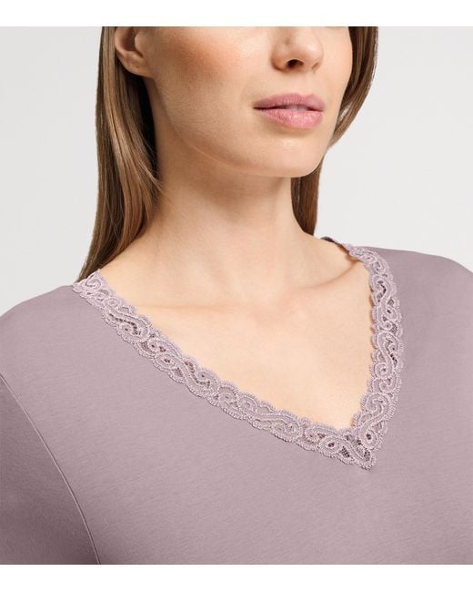 Hanro Purple Lace-Trim Moments Nightdress