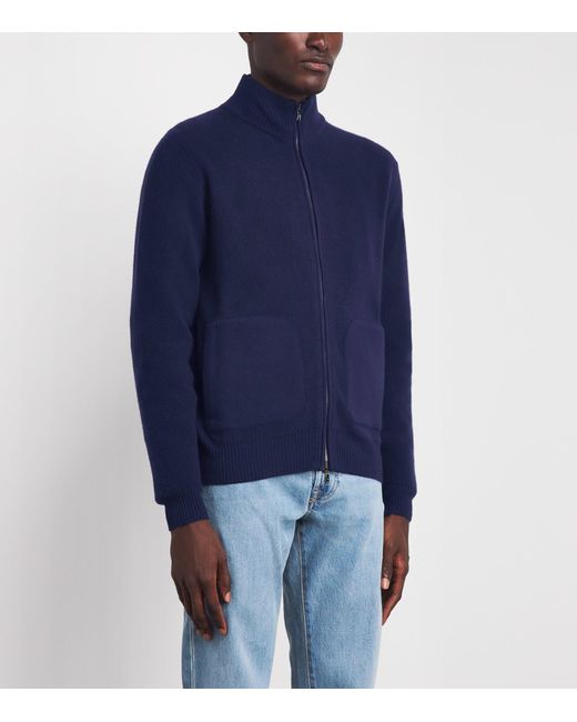 FIORONI CASHMERE Blue Cashmere Half-Zip Sweater for men
