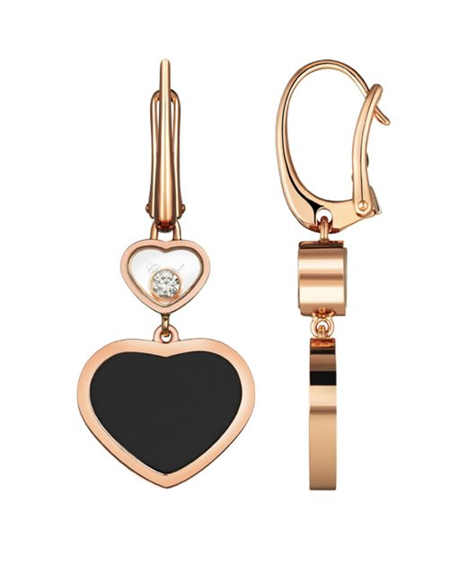 Chopard Black And Diamond Happy Hearts Earrings
