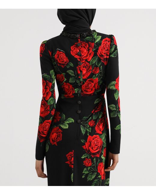 Dolce & Gabbana Red Rose-Print Maxi Dress