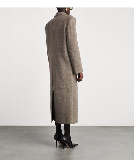 Source Unknown Brown Wool Double-Breasted Reyna Long Coat